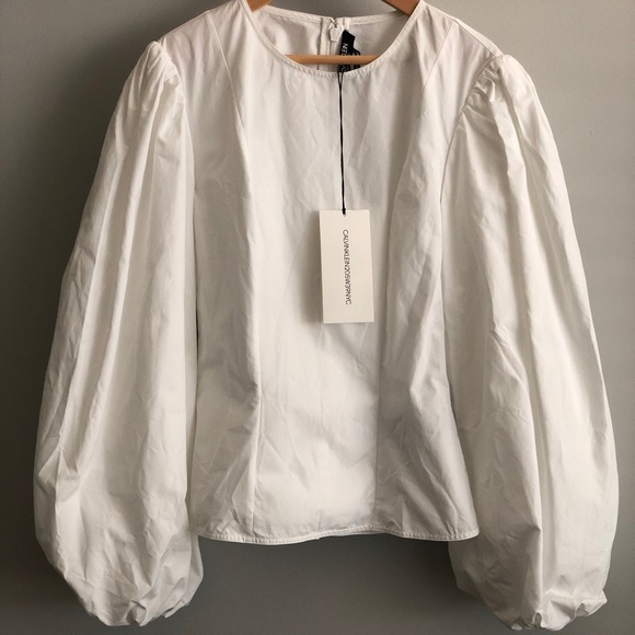 CALVIN KLEIN 205W39NYC Runway Balloon Sleeve White Poplin Blouse - Picture 2 of 5